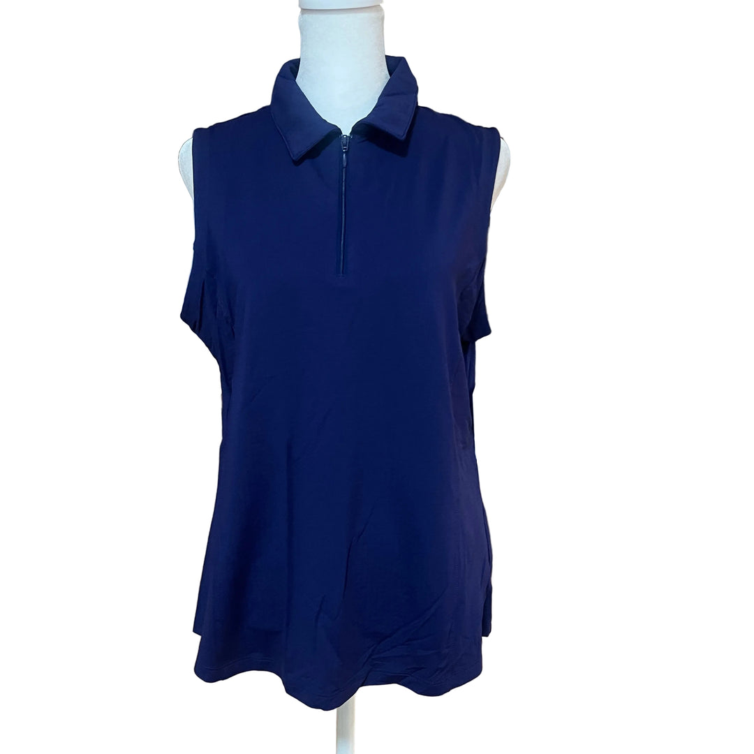 G Lifestyle Sleeveless Zip Polo - True Navy - Large - Skorzie