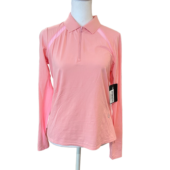 Foray Golf Mesh Inset Long Sleeve Fashion Polo - Pink