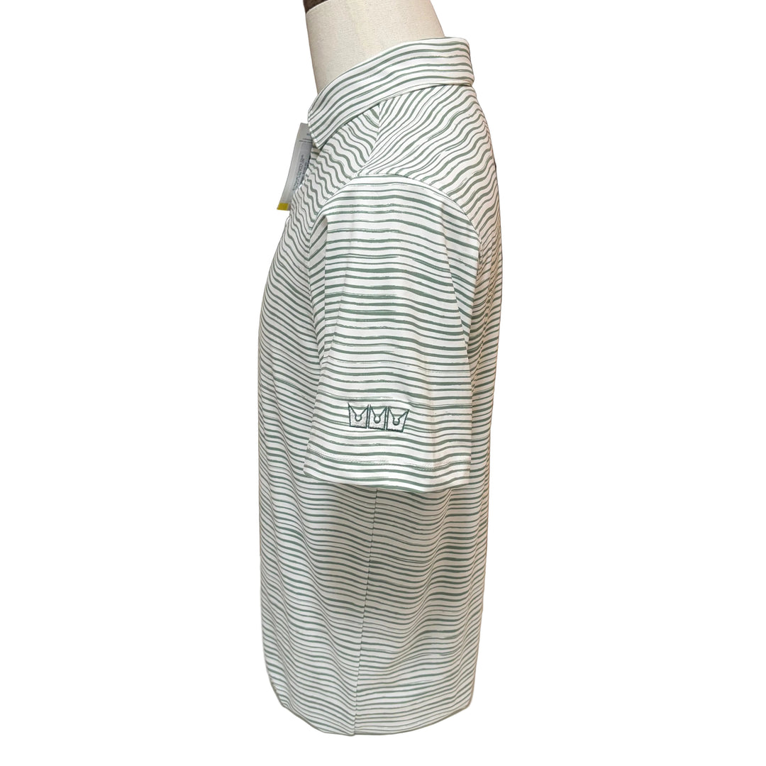 Matte Grey Stripe Polo (w/ logo) - White/Fern - Small - Skorzie