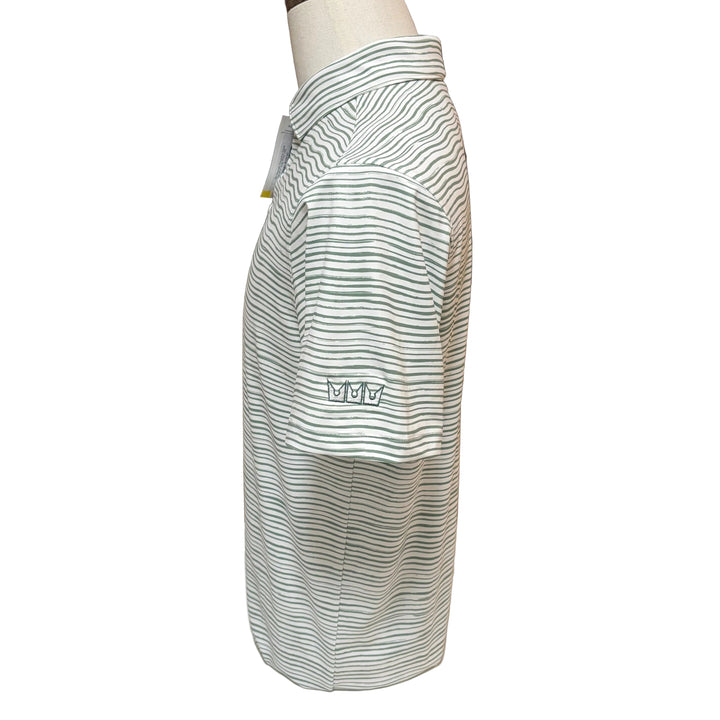 Matte Grey Stripe Polo (w/ logo) - White/Fern - Small - Skorzie