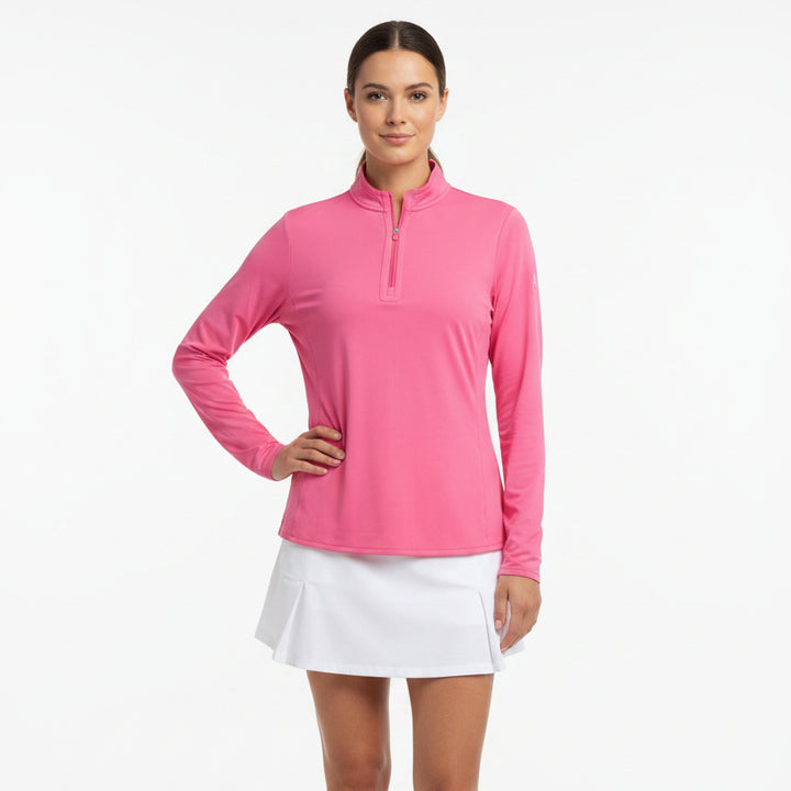 Peter Millar Women's Golf L/S Polo Shadebreak (w/logo) Peony