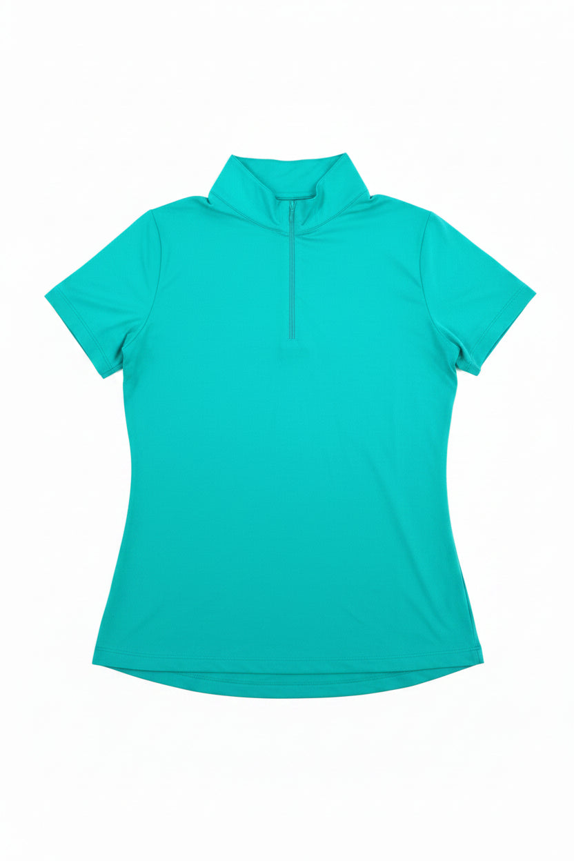 IBKUL Women's Solid Short Sleeve Zip Mock - Jade