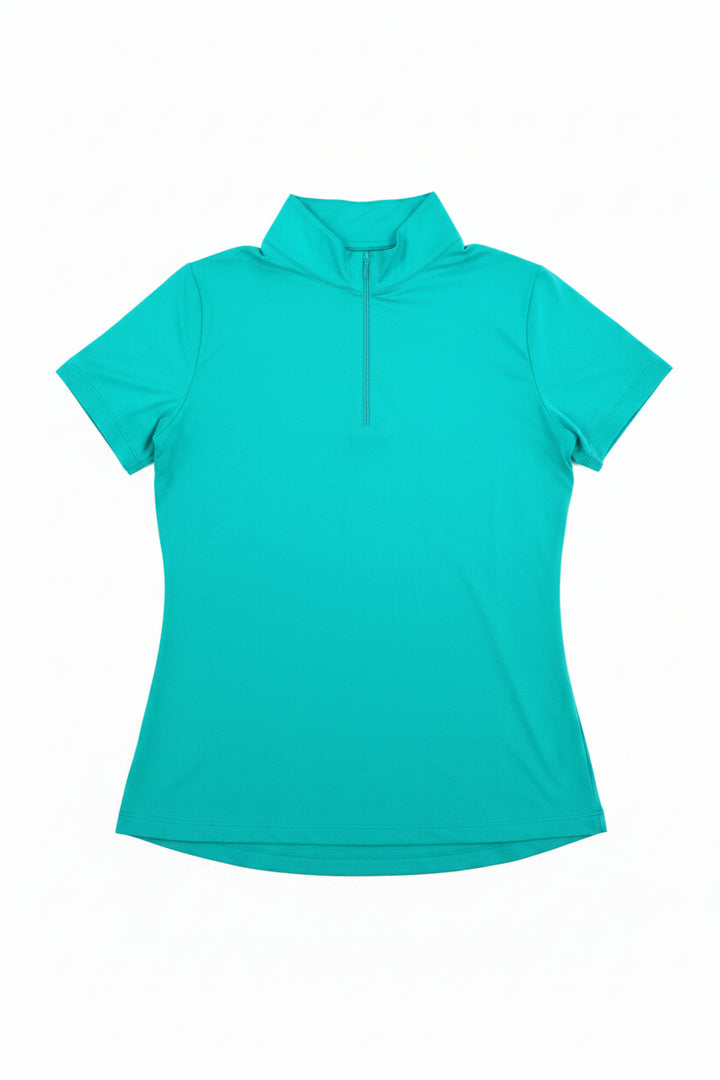 IBKUL Women's Solid Short Sleeve Zip Mock - Jade