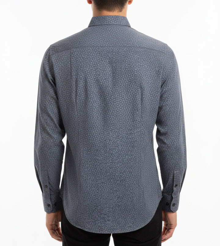 Bugatchi Men's L/S Polo James Geometric OoohCotton® Night Blue Size S