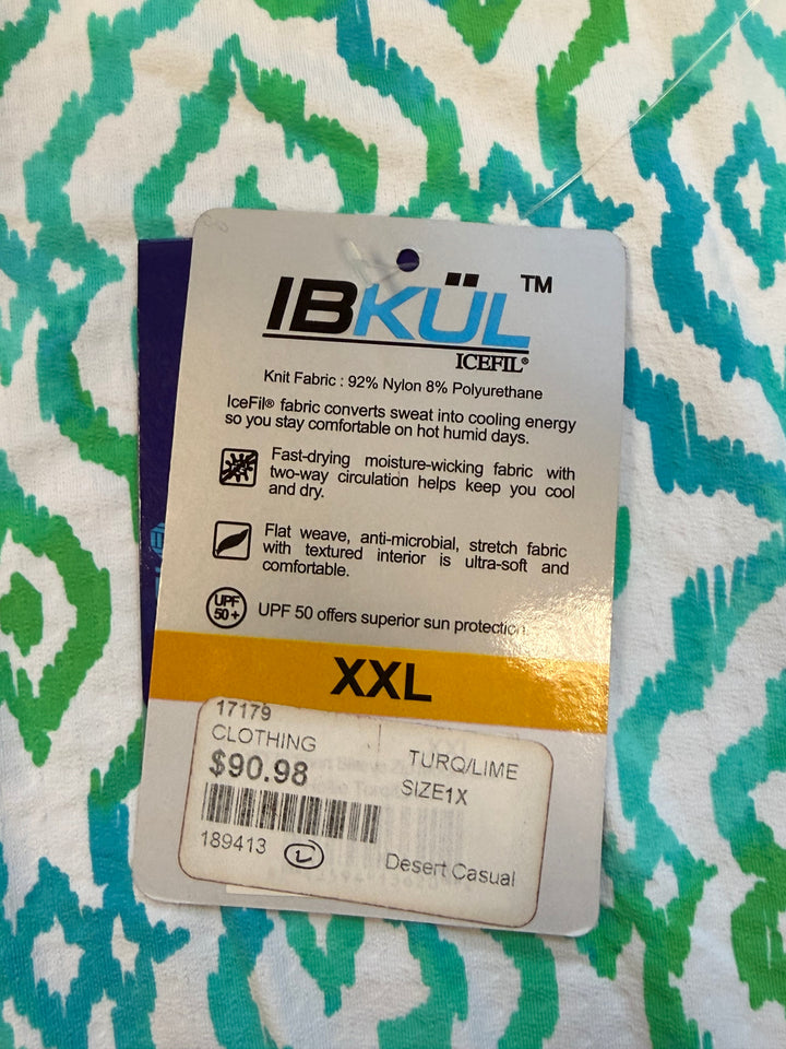 IBKUL Hollie Short Sleeve Zip Mock - Turq/Lime