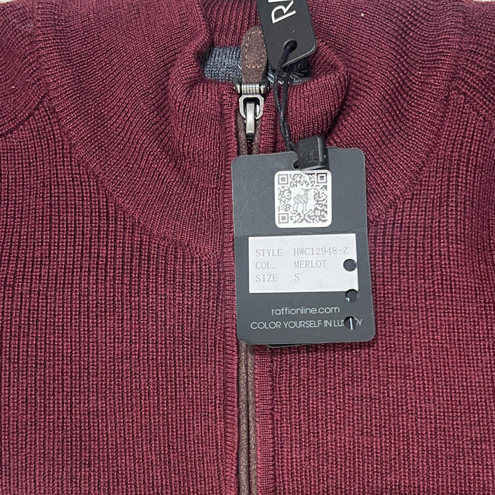Raffi Men's Zip Mock Merino Merlot Size S