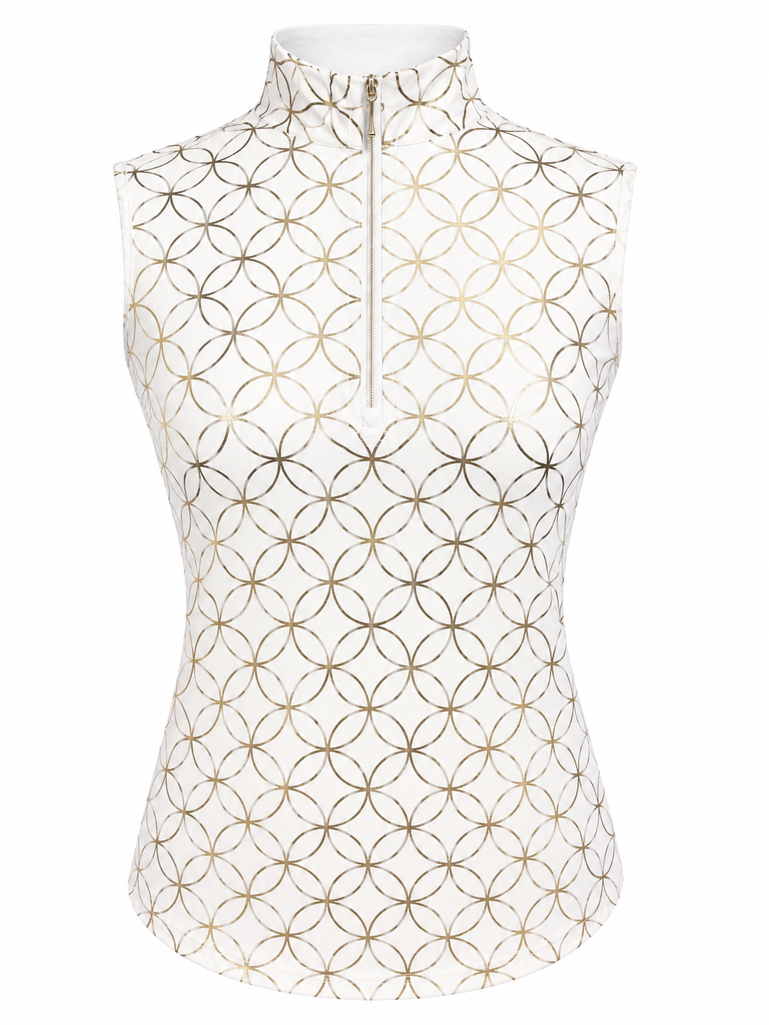 SanSoleil SolShine Sleeveless Print Mock - White and Gold - Small