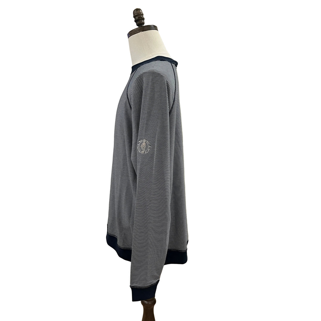 FootJoy French Terry Feeder Stripe Crewneck (w/logo) - Navy/White - Skorzie