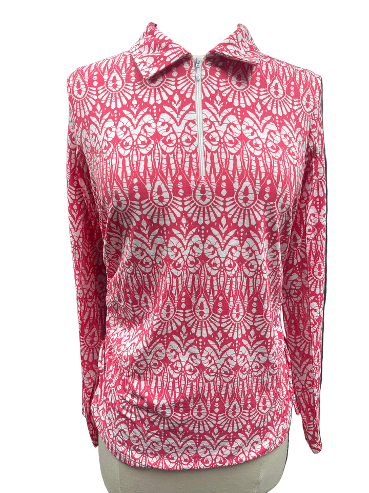 IBKUL Pink Print Long Sleeve Polo - Small - Skorzie