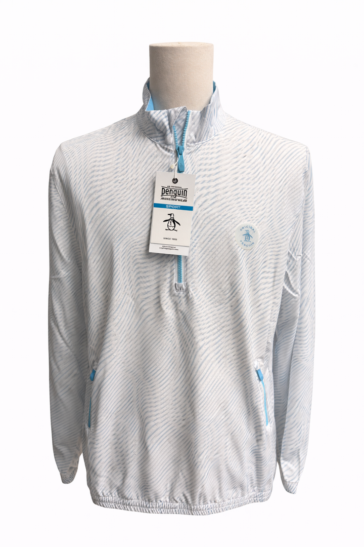 Penguin Stripes Quarter Zip Pullover - White - Medium - Skorzie