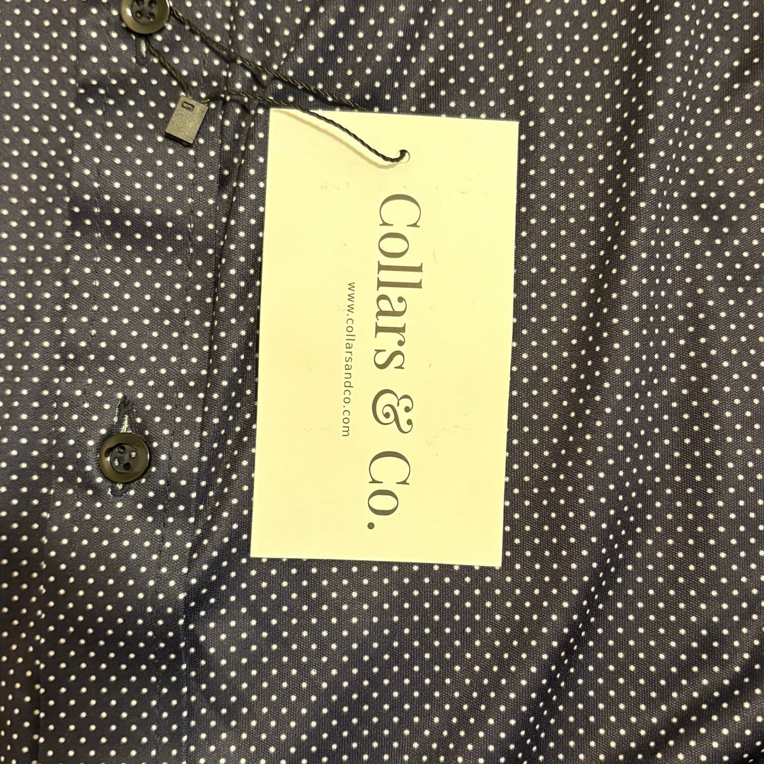 Collars & Co. Men's L/S Polo Performance Fabric Semi-Spread Black/White Polka Dot Size L