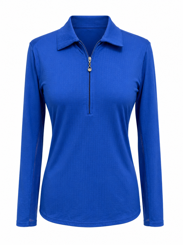 SanSoleil SolCool Long Sleeve Zip Polo - Electric Blue
