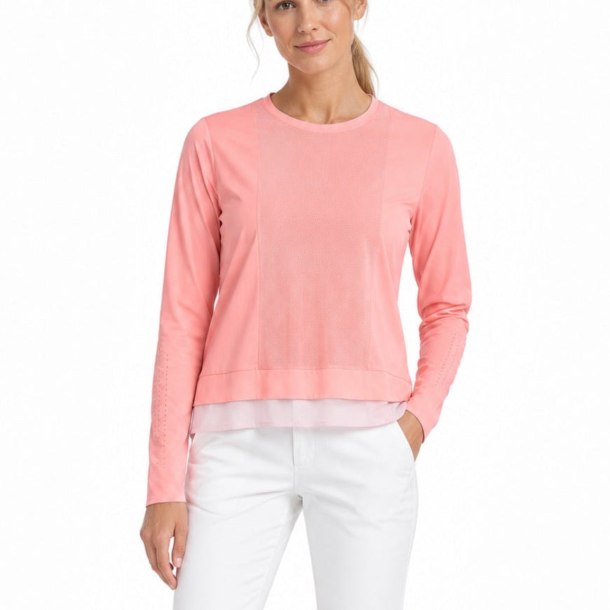 Jamie Sadock Women's Golf Sunsense Top Mesh Long Sleeve Coral Size M