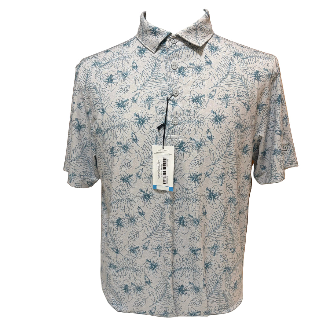 Matte Grey Hibiscus Polo (w/ logo) - Grey/Teal - Skorzie