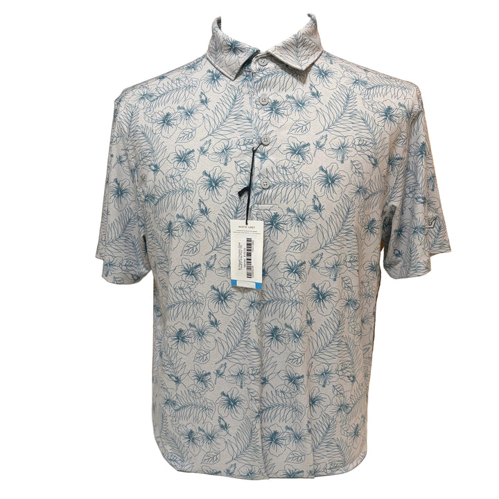 Matte Grey Hibiscus Polo (w/ logo) - Grey/Teal - Skorzie