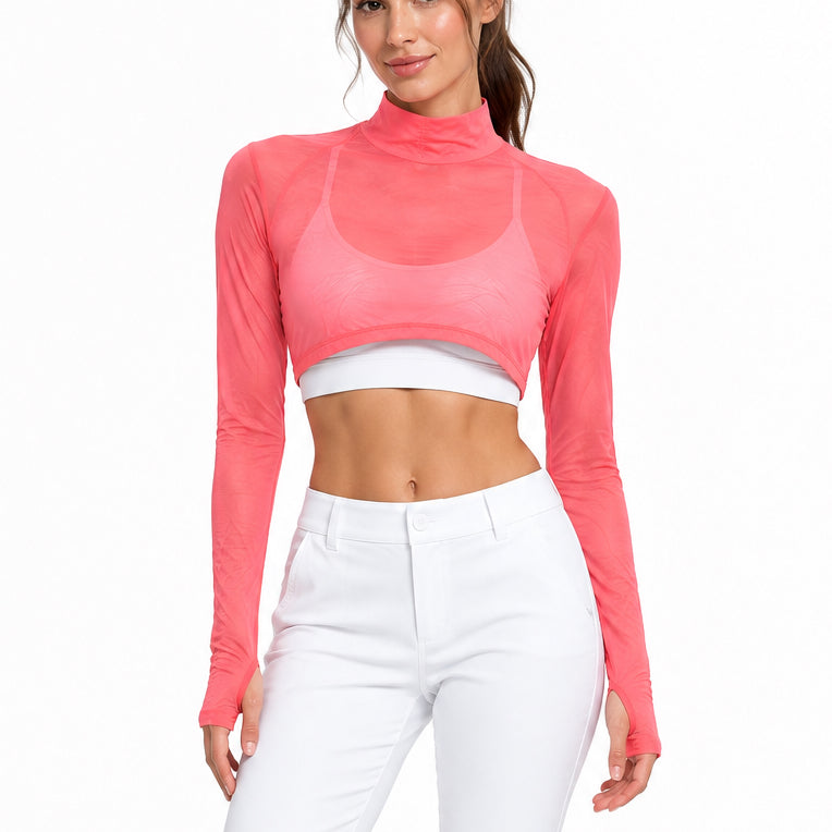Jamie Sadock Women's Golf Top Mock Neck Crop Mimosa Size M (FINAL SALE ITEM)