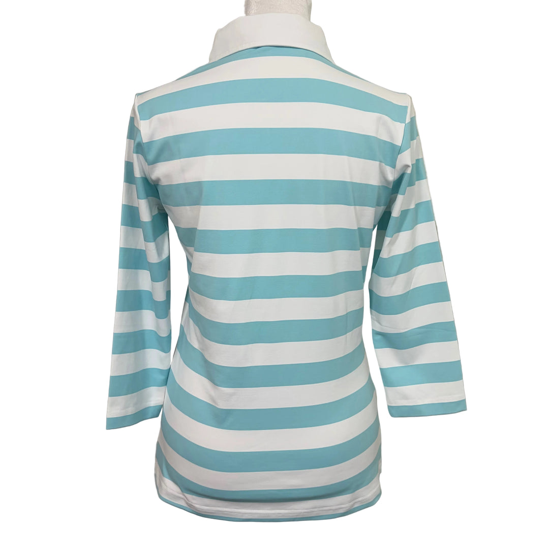 MDC Jersey Golf 3/4 Sleeve Polo - White/Sea Stripe - Skorzie