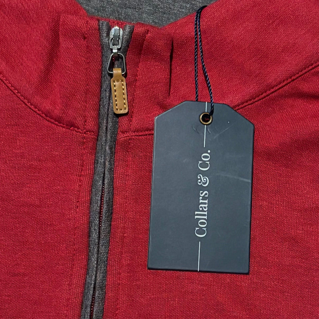 Collars & Co Men's Golf Quarter Zip Heather Cloud Cotton Red Size S