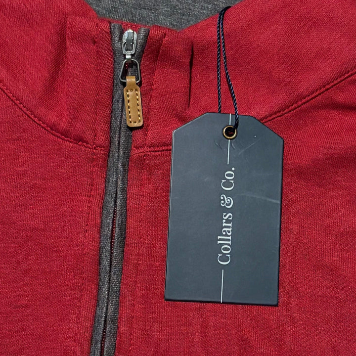 Collars & Co Men's Golf Quarter Zip Heather Cloud Cotton Red Size S
