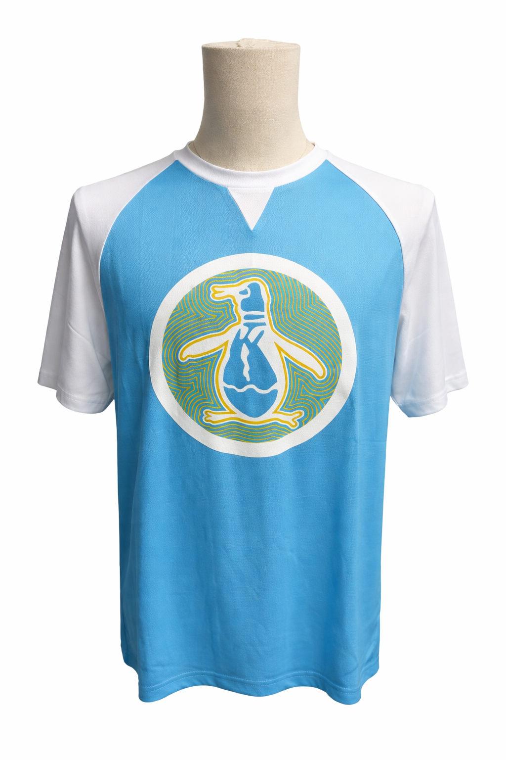 Penguin Logo Graphic Tennis Tee - White/Light Blue - Medium - Skorzie