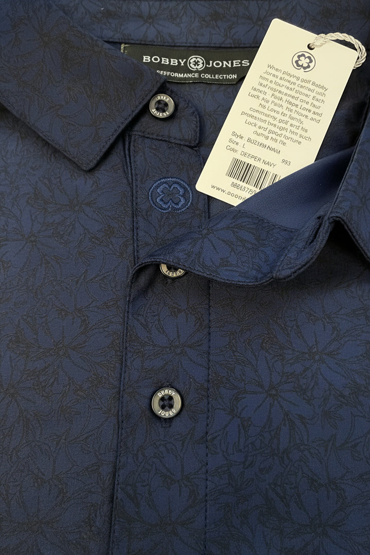 Bobby Jones Performance Azalea Print Jersey Polo - Summer Navy - Large