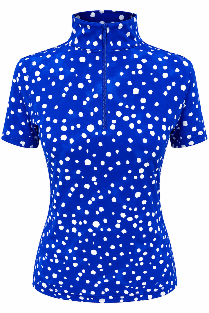 IBKUL Evelyn Short Sleeve Zip Mock - Blue/White