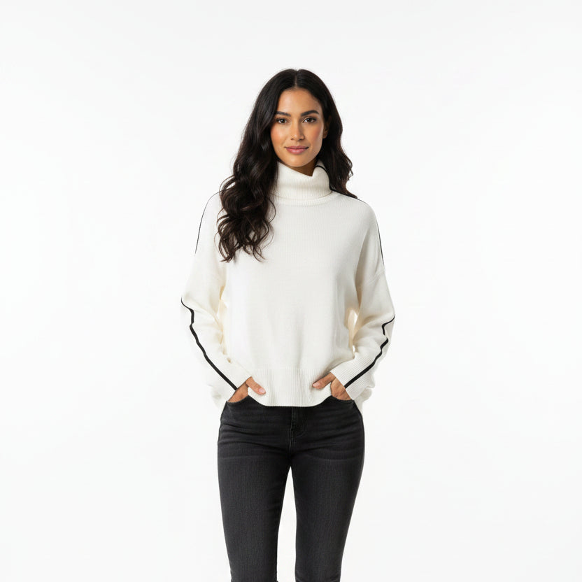 G/FORE Women's Sweater Turtleneck Contrast Stripe White Size S