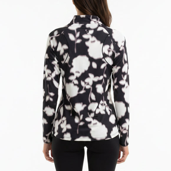 G/FORE Women's Golf L/S Polo Blur Floral Tech Jersey Onyx