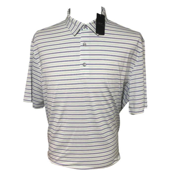 Greg Norman ML75 Stretch Days Off Stripe Polo - White/Blue Storm - Large - Skorzie