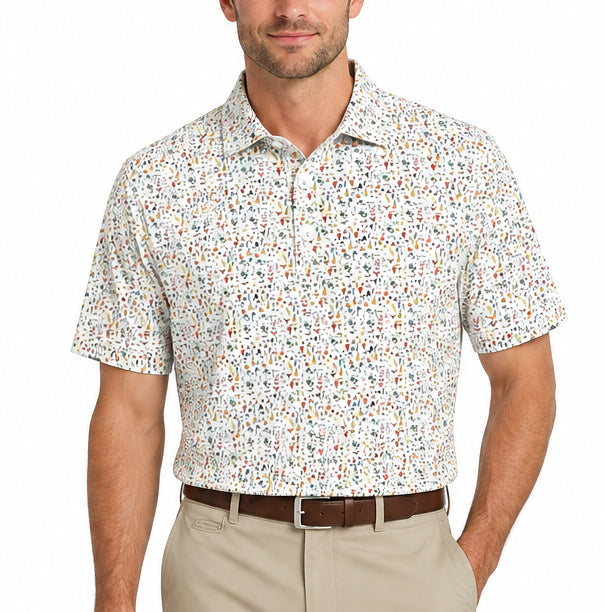 Black Clover Men's Golf Polo Road Runner White Multi Size L