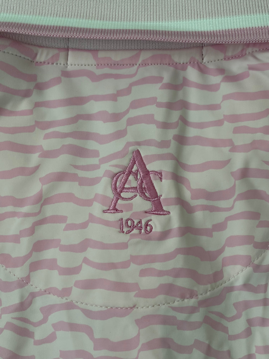 G/FORE Women's Golf S/L Polo Split Stripe Silky Tech Nylon (w/ logo) Blush Size XS