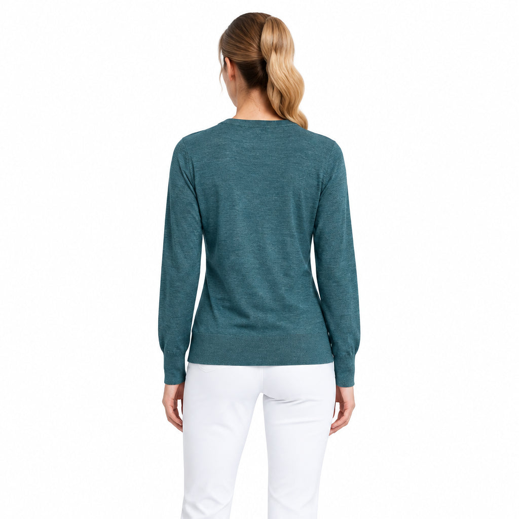 Peter Millar Women's V-Neck Sweater Excursionist Flex Deep Jade Size M