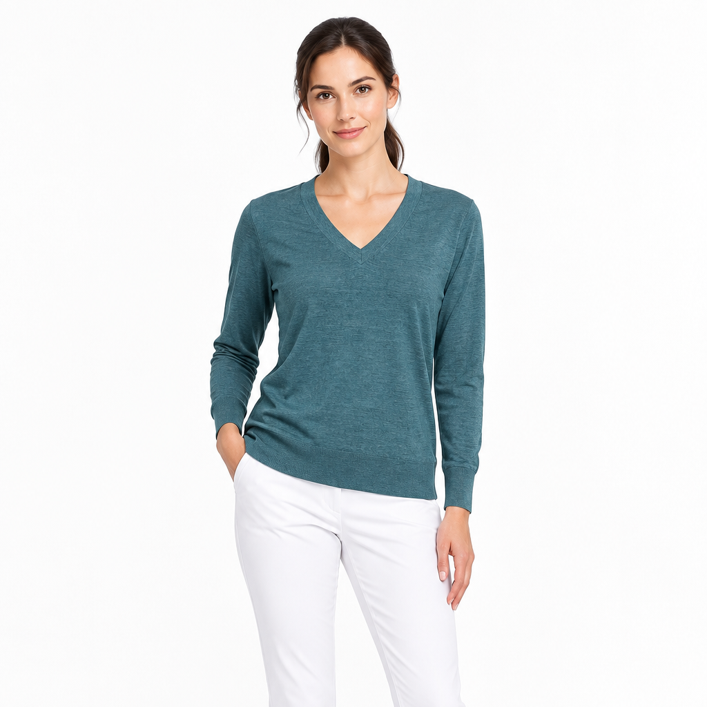 Peter Millar Women's V-Neck Sweater Excursionist Flex Deep Jade Size M