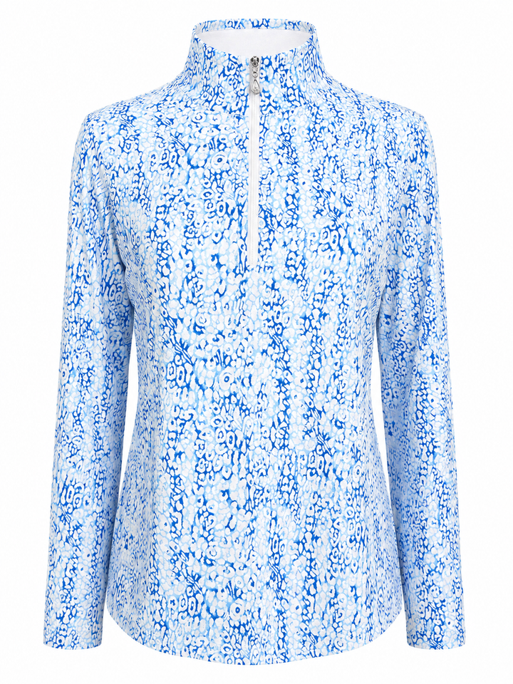 SanSoleil Womens Long Sleeve Zip Polo - Zanzibar Blue