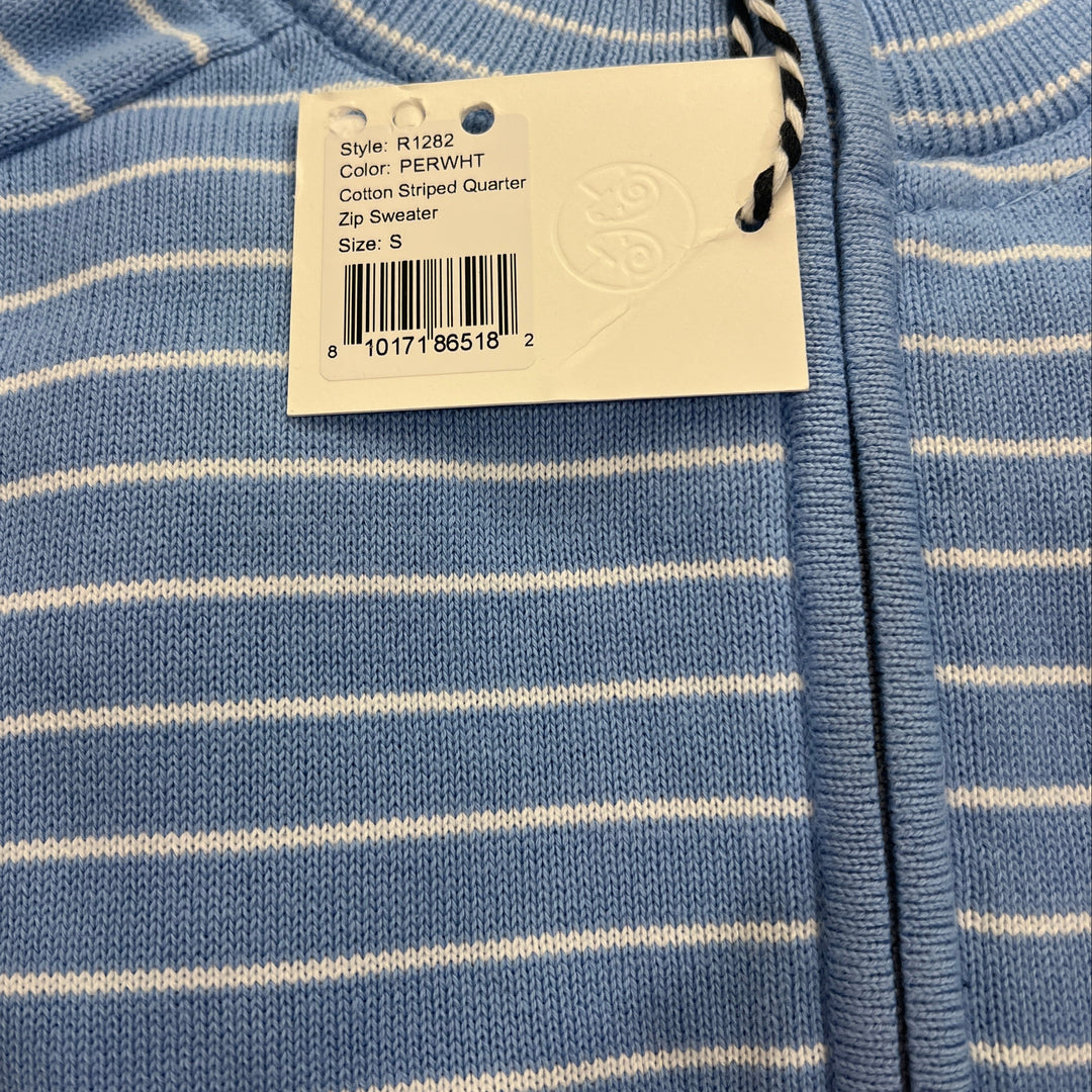 Renwick Women's Quarter Zip Cotton Striped Sweater Periwinkle/White Size S
