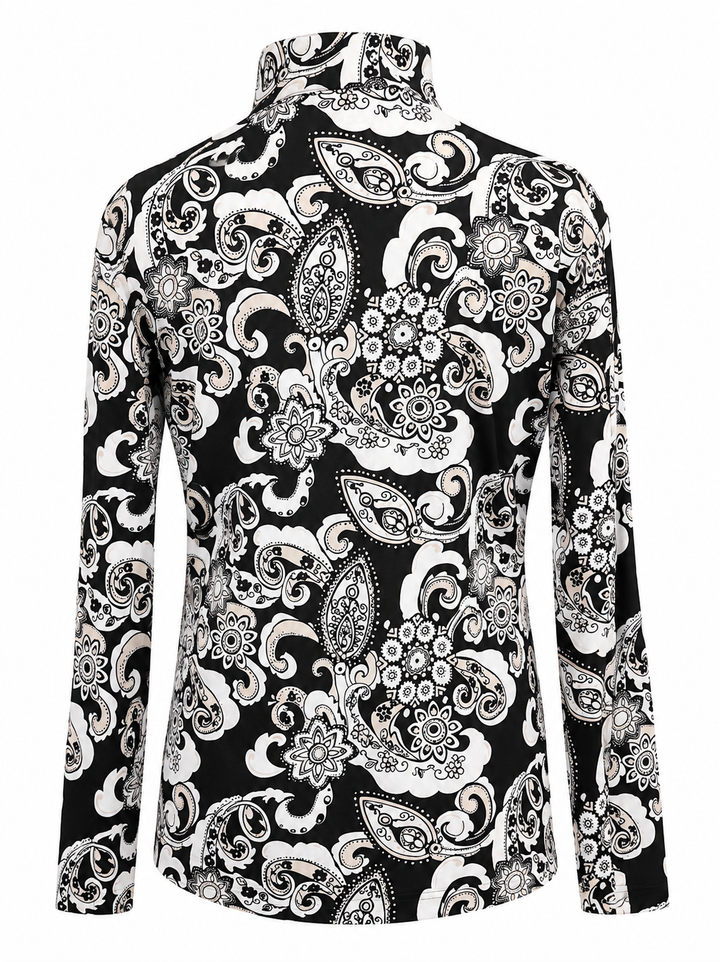 SanSoleil SolCool Print Mock Zip Top -  Paisley Black