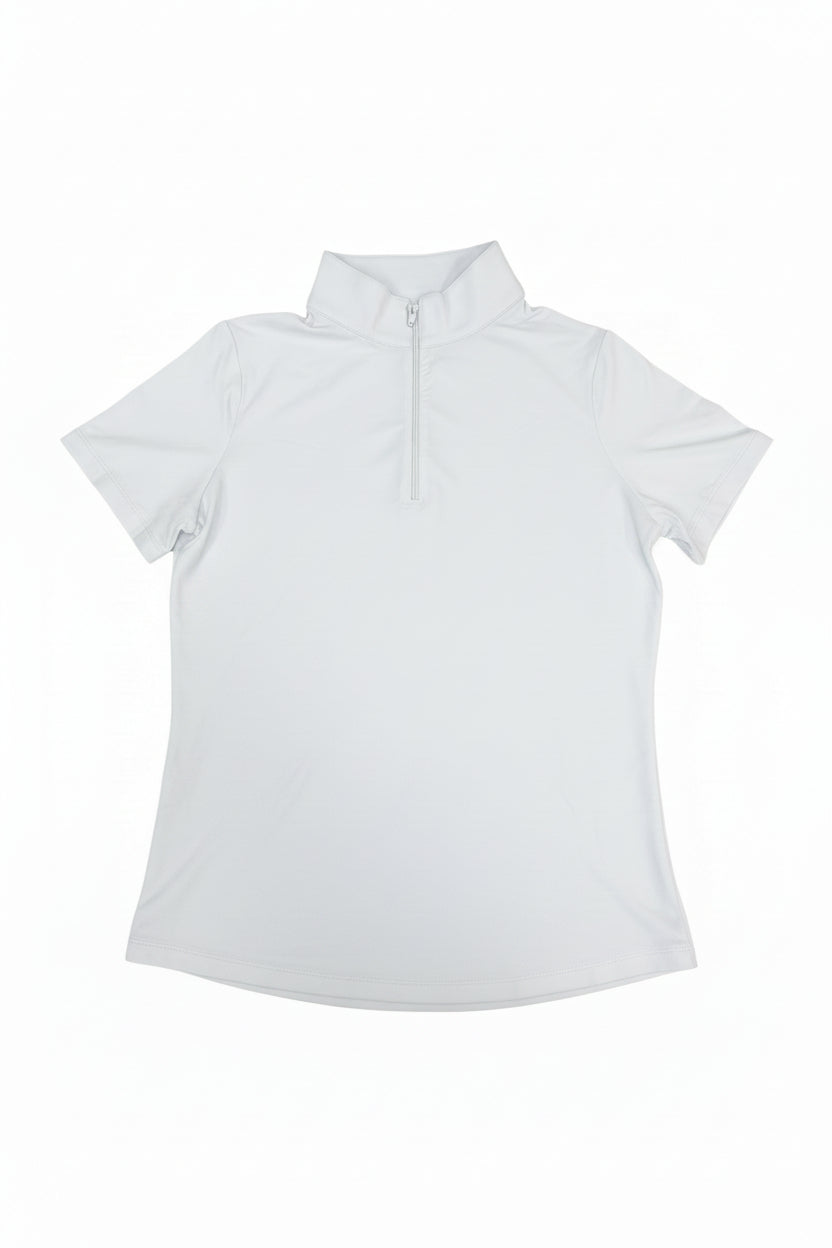 IBKUL Women's Solid Short Sleeve Zip Mock - White