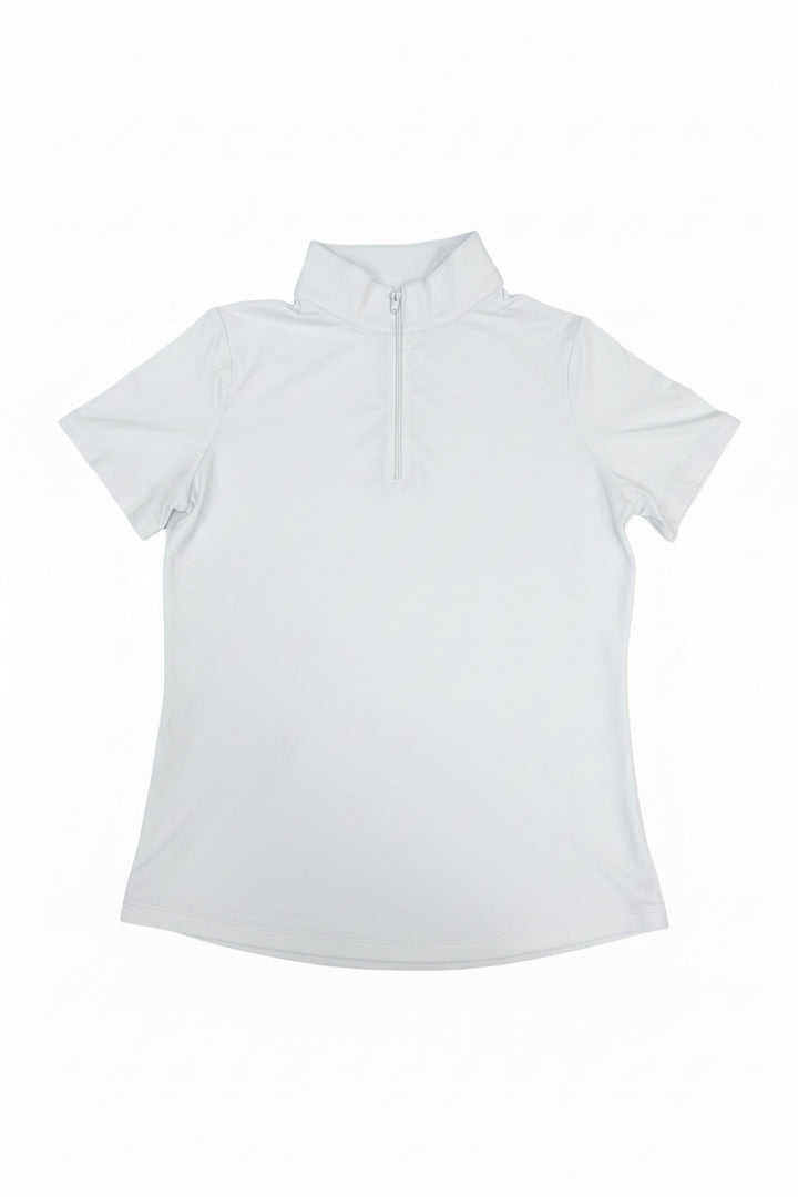 IBKUL Women's Solid Short Sleeve Zip Mock - White