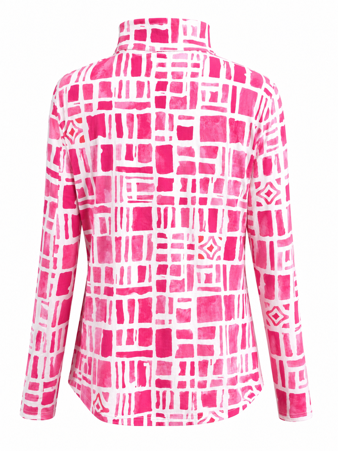 IBKUL Geometric Long Sleeve Zip Mock - Pink/White