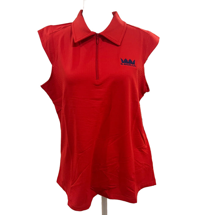 IBKUL Sleeveless Zip Polo (w/logo) - Red - Large