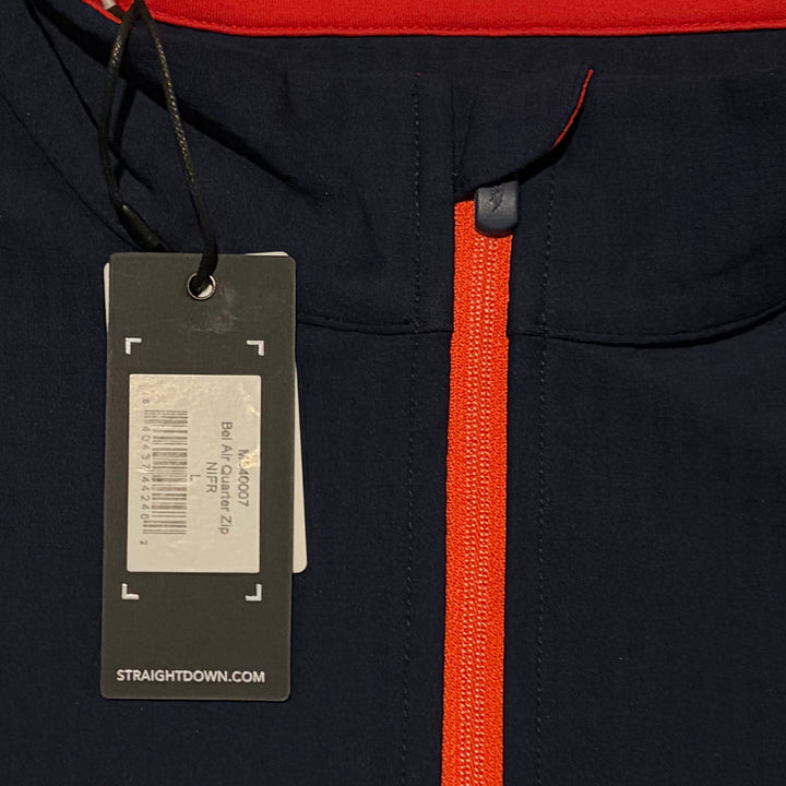 Straight Down Men's Golf Quarter Zip Bel Air New Indigo/Flag Red Size L