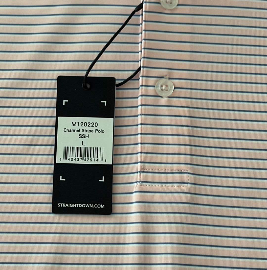 Straight Down Men's Golf Polo Channel Stripe Seashell Size L