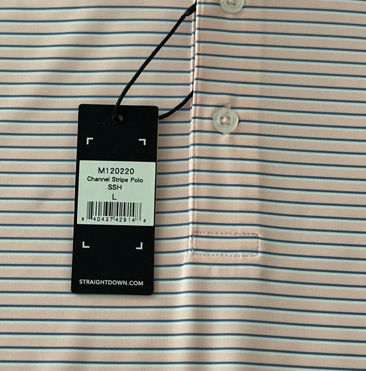 Straight Down Men's Golf Polo Channel Stripe Seashell Size L