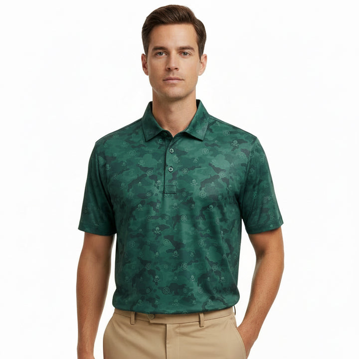G/FORE Men's Polo Icon Camo Tech Jersey Pine Size M