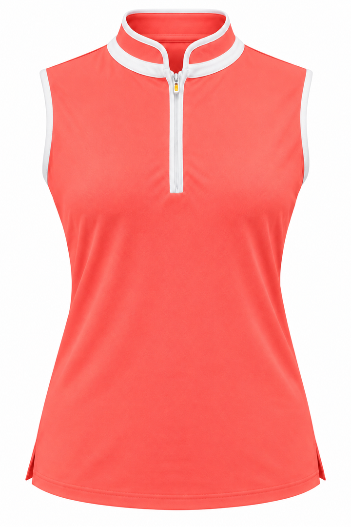 Swing Control Pique Mockneck Sleeveless Shirt - Coral