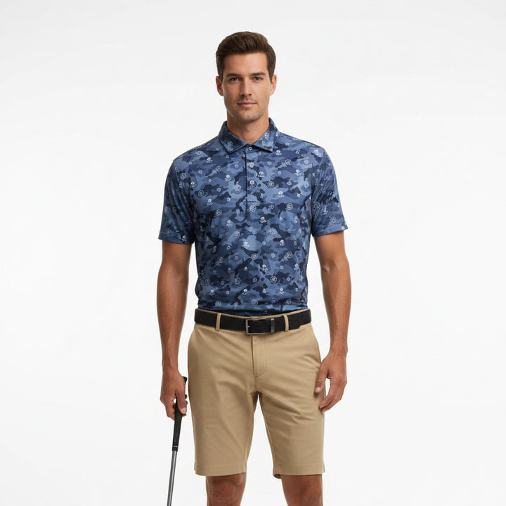 G/FORE Men's Polo Icon Camo Tech Jersey Willow Size M
