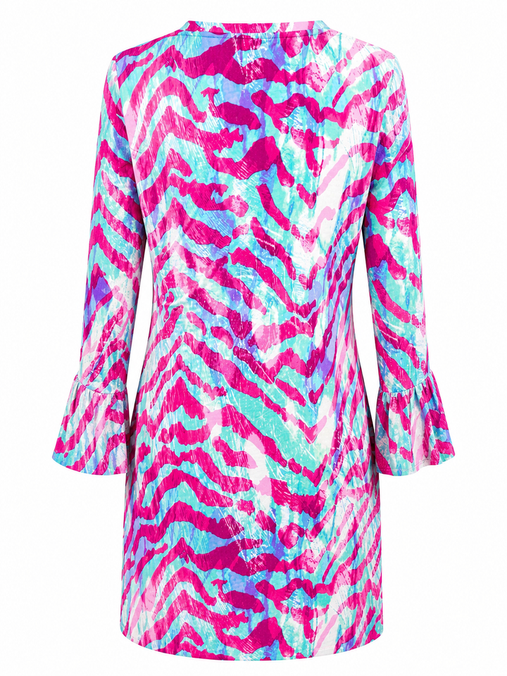 IBKUL Pink Zebra Bell Sleeve Dress - Small - Skorzie