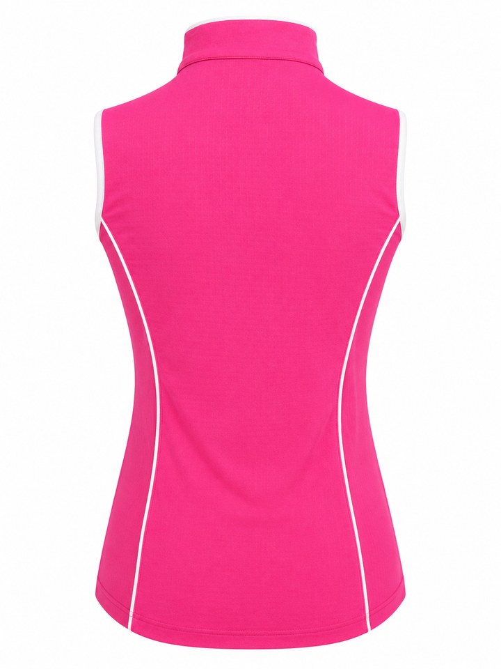 G-Lifestyle Sleeveless Piping Mock Neck Top - Hot Pink - Small