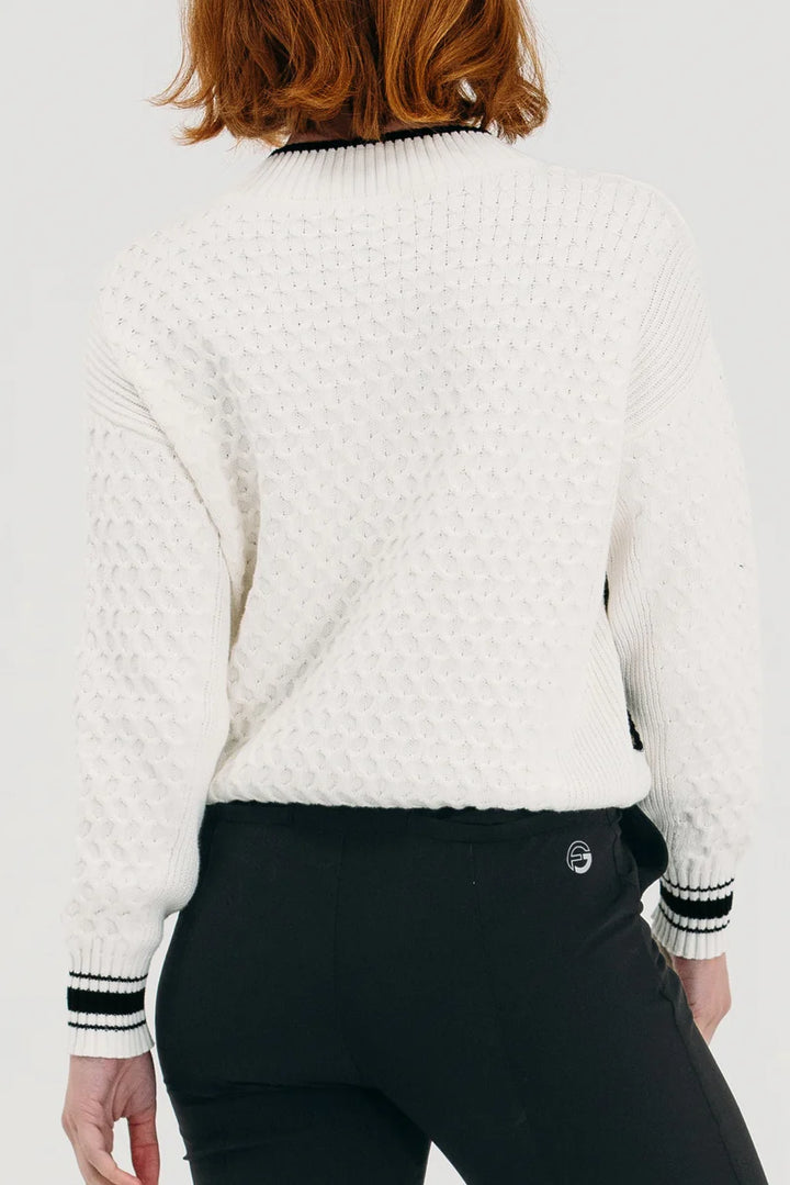 Foray Golf V-Neck Cable Knit Sweater - White/Black - Skorzie