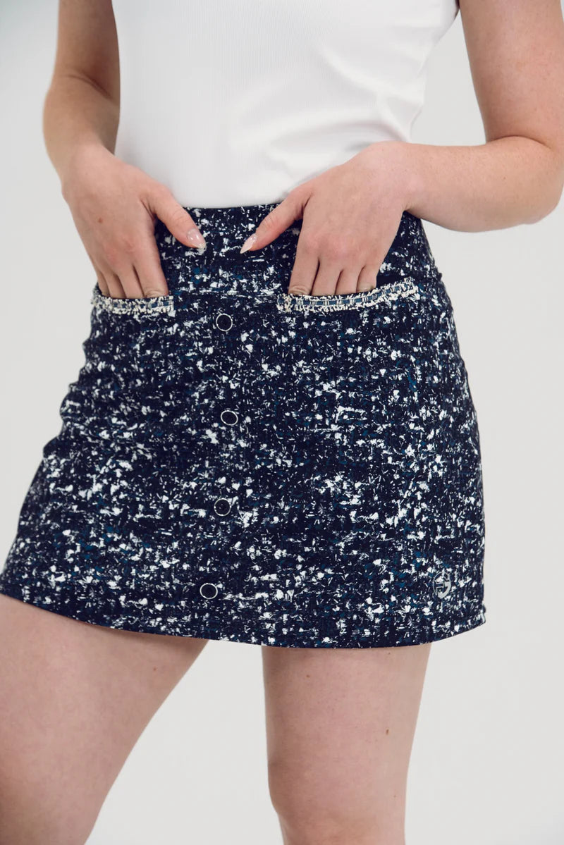 Foray Golf Button Front 15.5" Skirt - Navy/Black Boucle - Skorzie